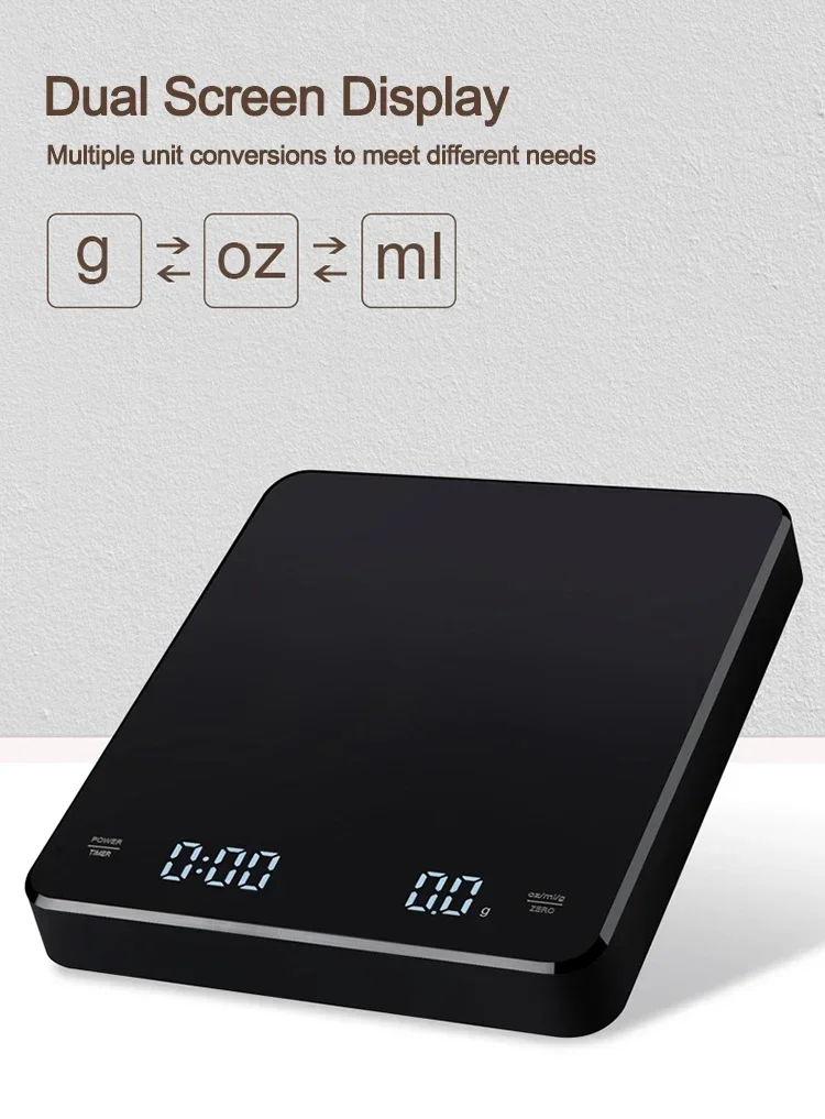 1Set Electronic Coffee Scale with Silicone Pad Digital Coffee Scale with Timer LED Display USB Charging Home Cafe Use Good Gift
