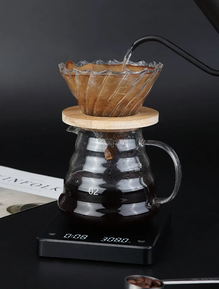 1Set Electronic Coffee Scale with Silicone Pad Digital Coffee Scale with Timer LED Display USB Charging Home Cafe Use Good Gift