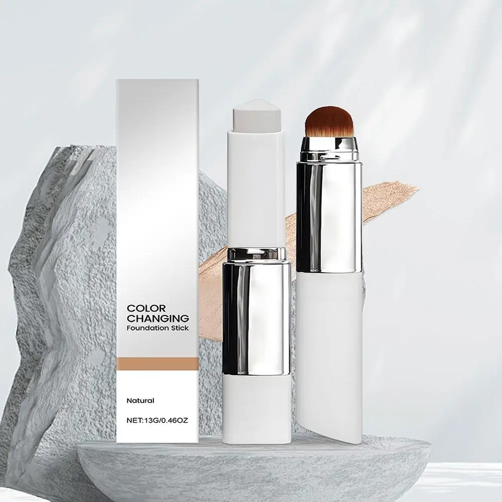2-in-1 Color-Changing Foundation Stick Liquid Lightweight Moisturizing Brightening Foundation Color Changing For All Skin Types
