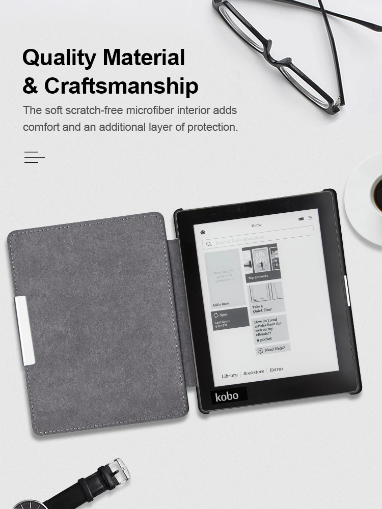 For Kobo Aura N514 Smart Cover 6 Inch Leather Case Screen Protector Capa Ereader Auto Sleep Wake Up Magnetic Ebook Hoesje Funda