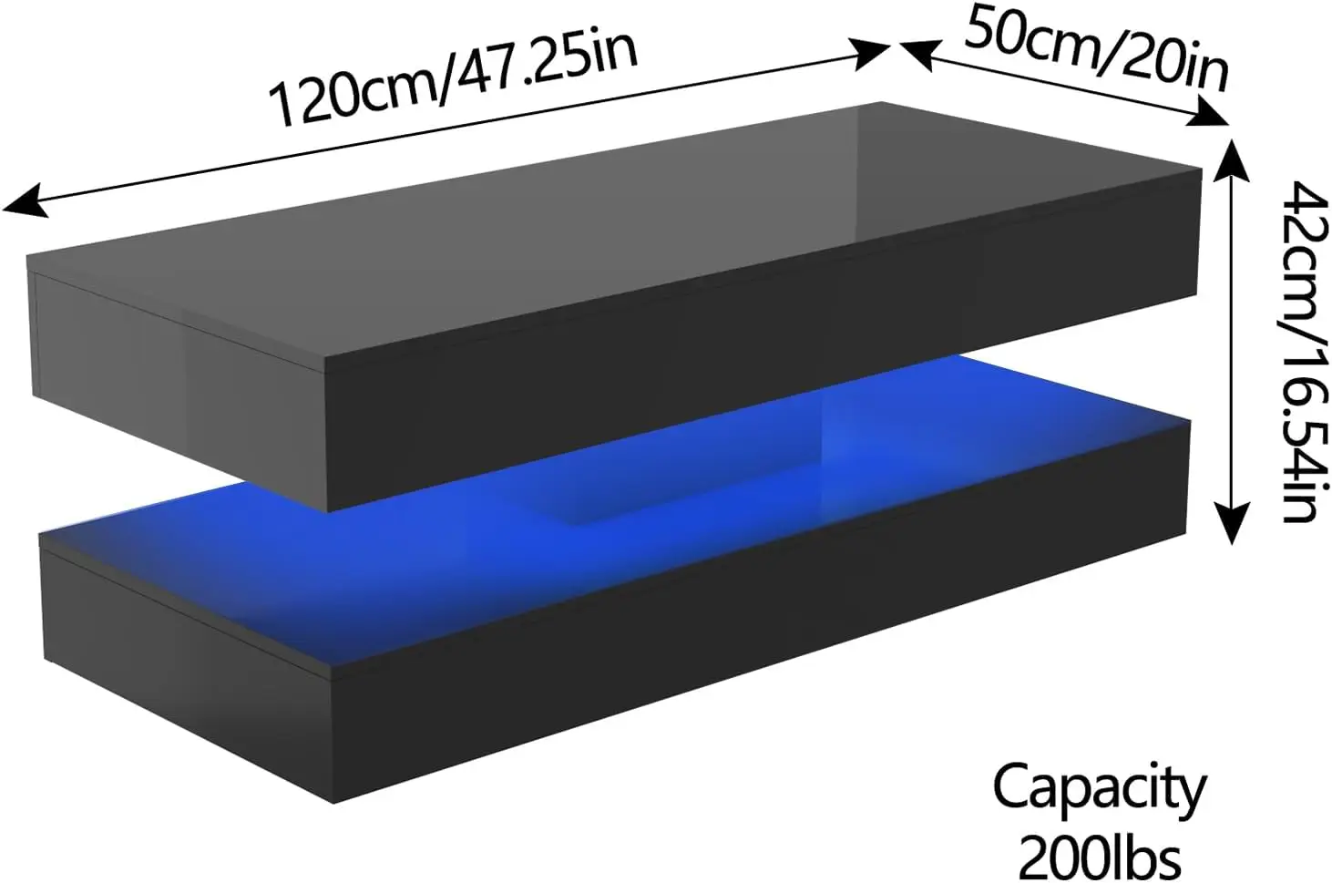 Modern Stylish Coffee Table with LED Lights, Double-Layer Design for Living Room Coffee Table with 2 Storage Drawers
