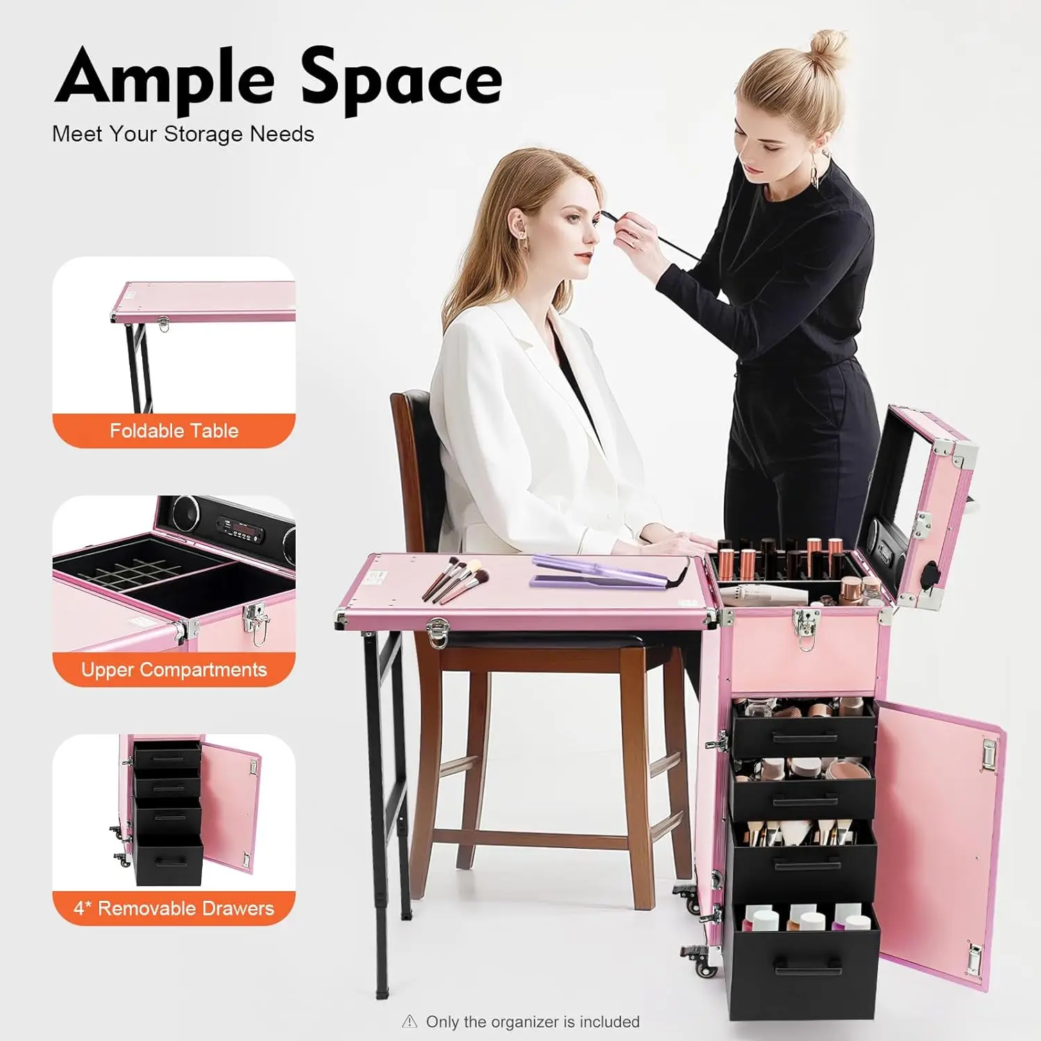 Portable Rolling Manicure Table for Nail Teach w/Audio, Professional Makeup Storage Manicure Dressing Table with, Customized