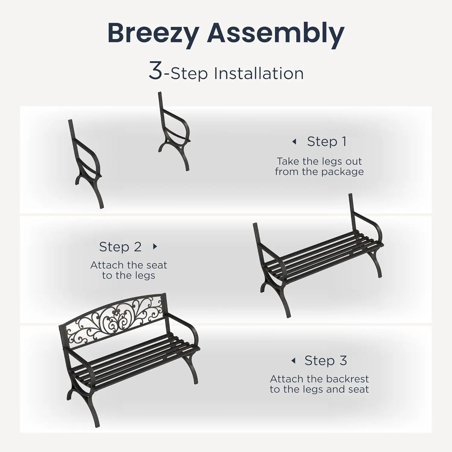 50in Cast Iron Steel Garden Bench Patio Chair w/Floral Backrest Slatted Seat Park Yard Porch Bronze, Customized