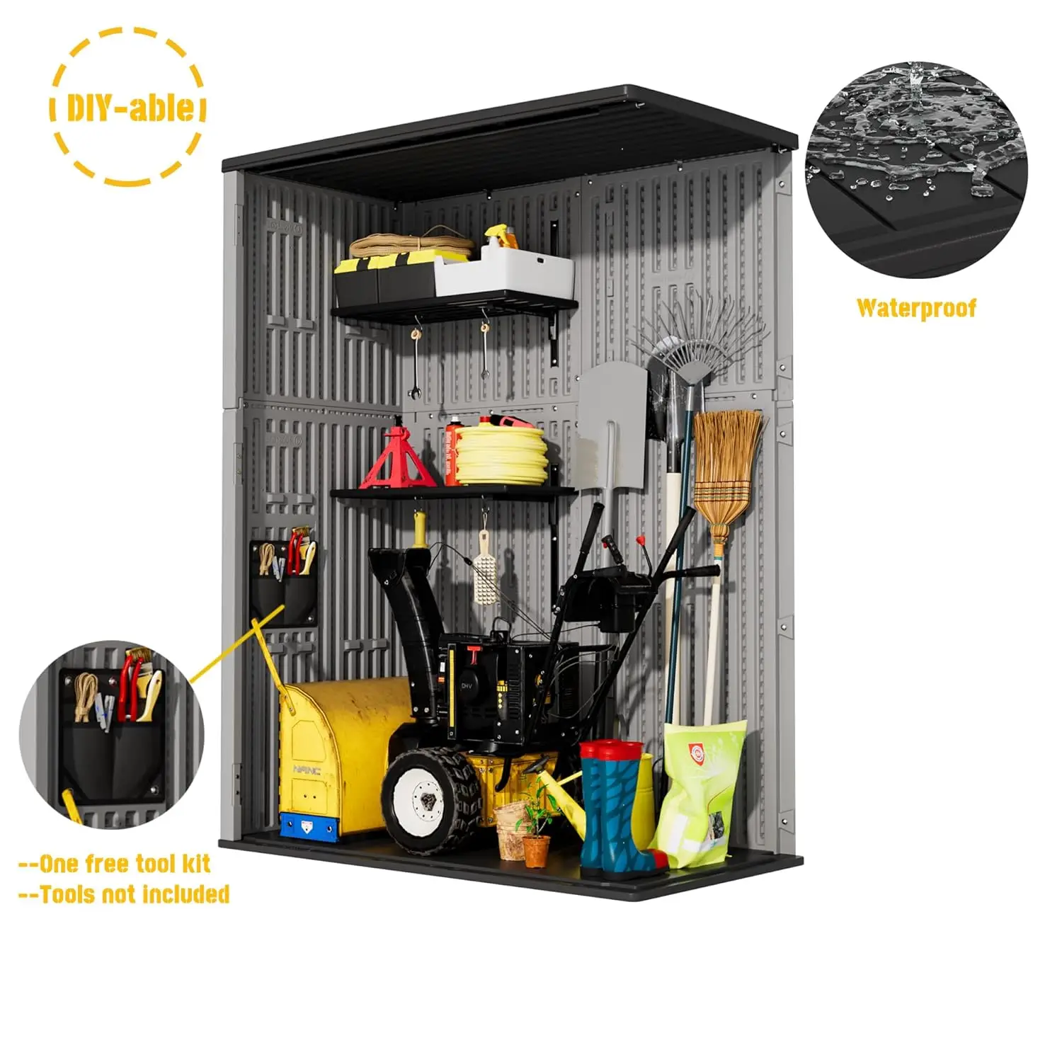 Outdoor Storage Shed Waterproof,Resin Storage Sheds Outdoor with Floor,Outdoor Storage Cabinet for Garage Storage,, Customized