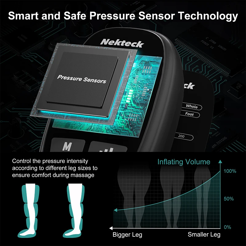 Nekteck 1 Pcs Air Pressure Leg Massager Cordless Foot Massage Boots Kneading Squeeze Deep Relaxation Calf with Storage Bag