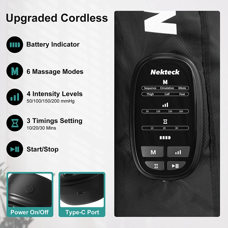 Nekteck 1 Pcs Air Pressure Leg Massager Cordless Foot Massage Boots Kneading Squeeze Deep Relaxation Calf with Storage Bag