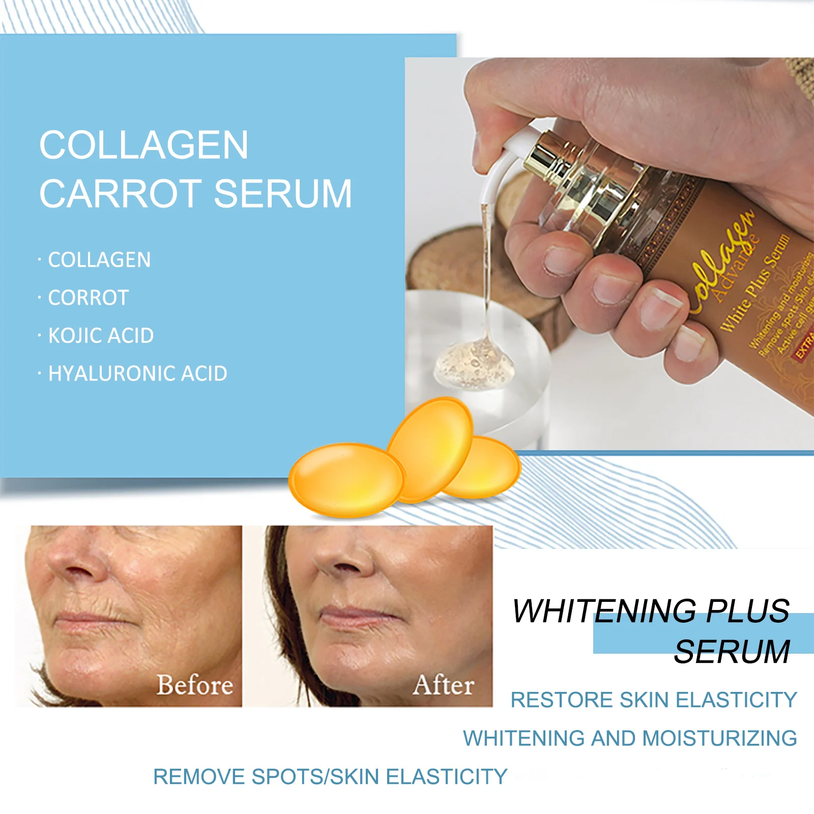 AILKE Skin Whitening Face Serum, Reduce Spots, Moisturizing, Even Skin Tone, With Organic Collagen, Skin Lightening Body Serum
