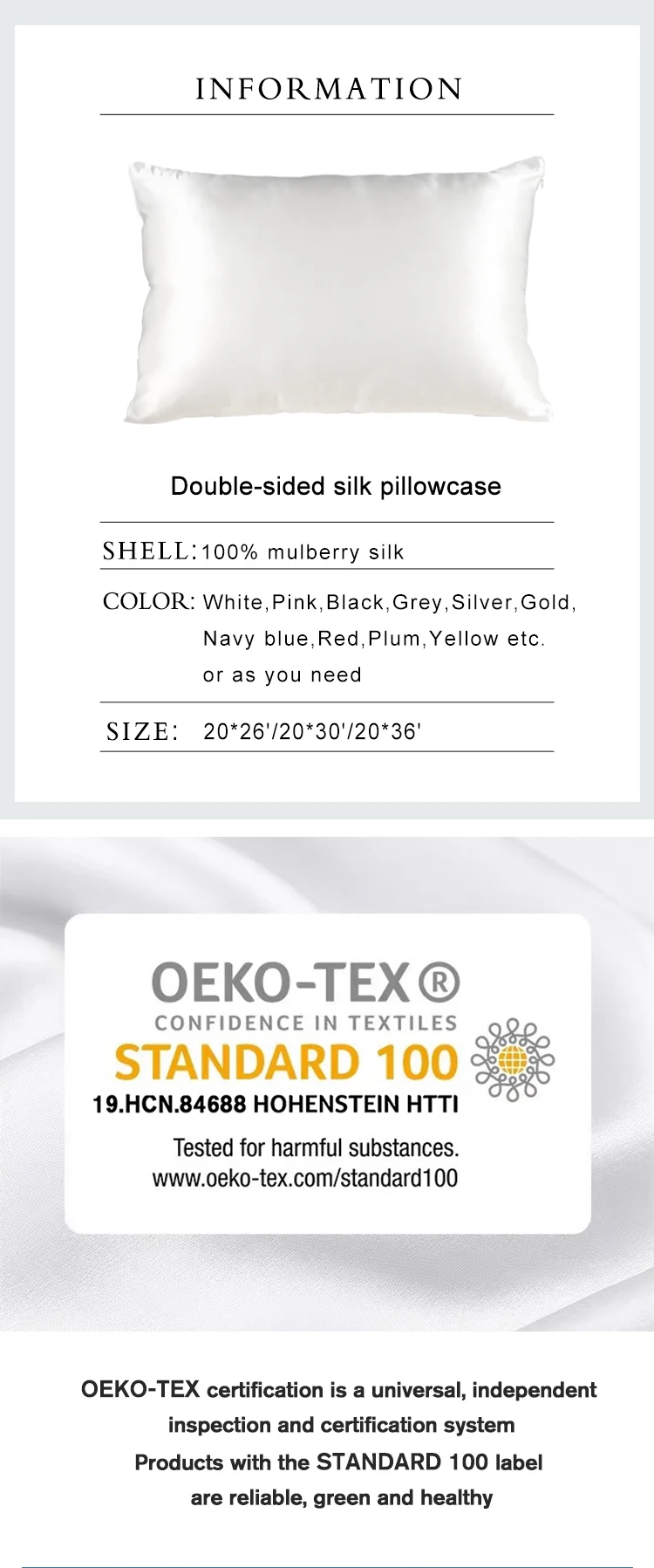 100% Natural Mulberry Silk Pillowcase With OEKO-TEX 19 Momme Luxry Silk Pillow Case Free Shipping