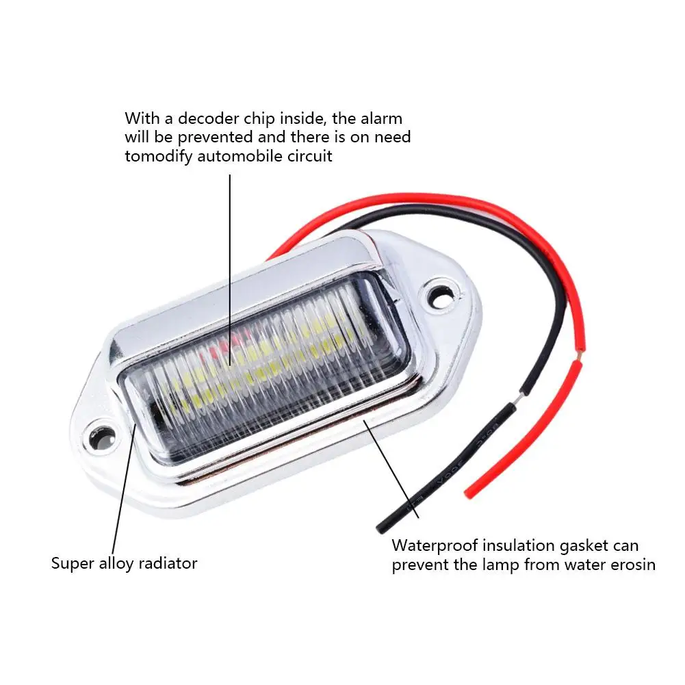 2PCS 6 LED Car License Number Plate Light For SUV Truck Trailer Van Tag Step Lamp White Bulbs Car Products License Plate Lights
