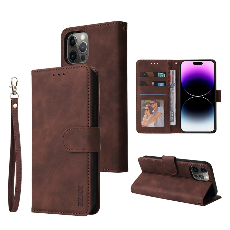 ZZXX Leather Wallet Phone Case For iPhone 17e 16 Pro Max 15 14 13 Mini 12 11 X XS XR SE2 8 7 6s Plus Flip Card Slot Holder Cover
