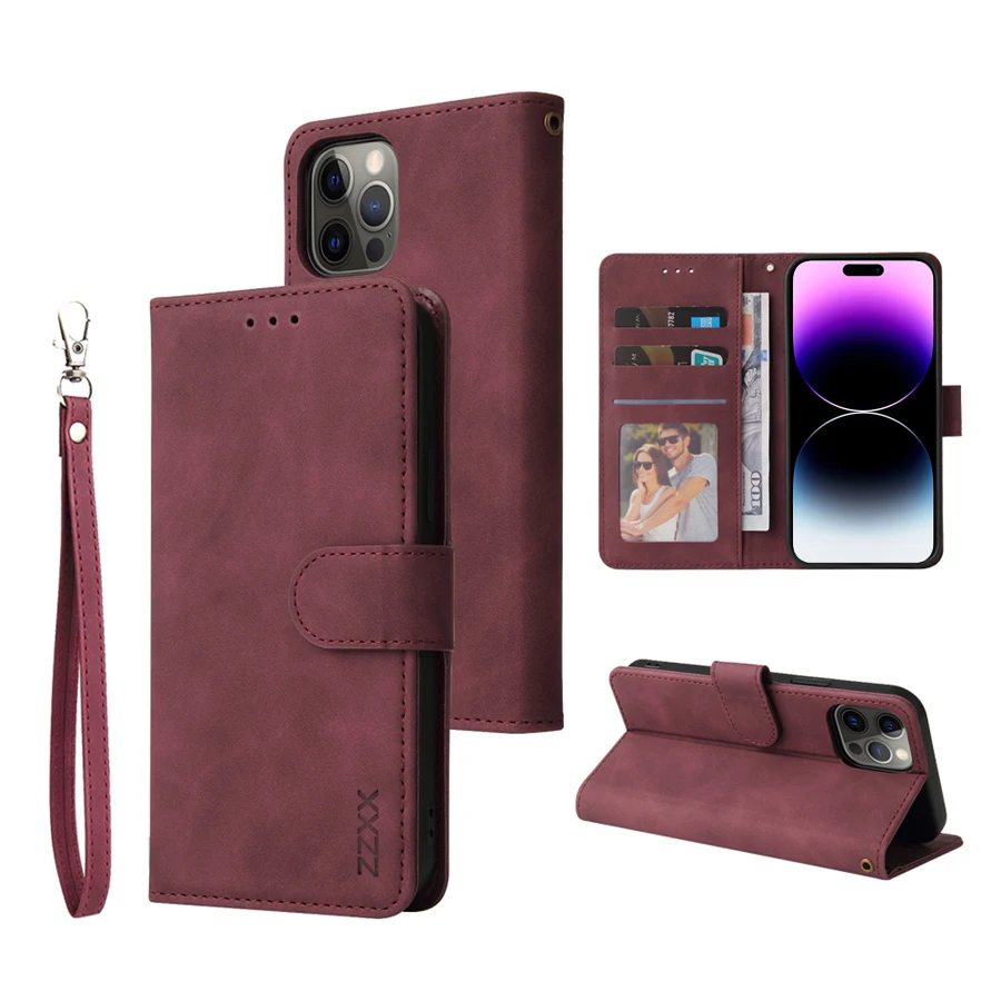 ZZXX Leather Wallet Phone Case For iPhone 17e 16 Pro Max 15 14 13 Mini 12 11 X XS XR SE2 8 7 6s Plus Flip Card Slot Holder Cover