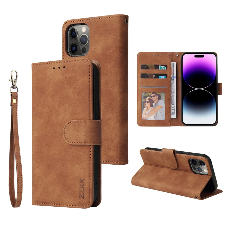 ZZXX Leather Wallet Phone Case For iPhone 17e 16 Pro Max 15 14 13 Mini 12 11 X XS XR SE2 8 7 6s Plus Flip Card Slot Holder Cover