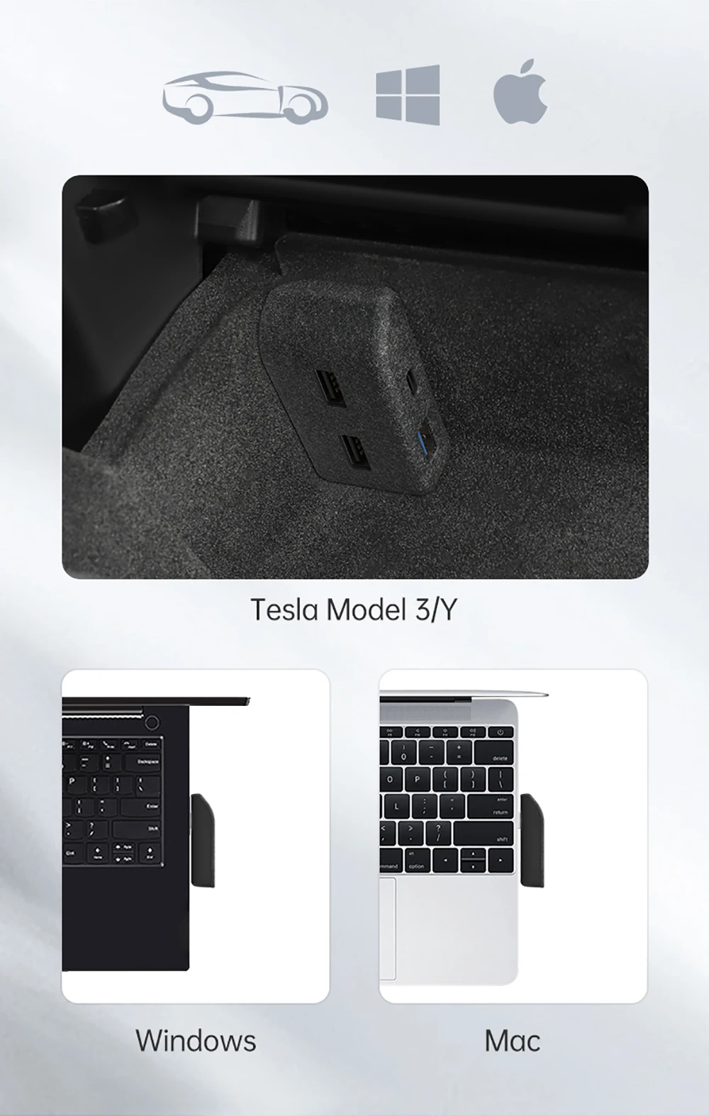 YZ For Tesla Model 3 Y Highland Juniper 2021-2025 Glove Box Flocking USB HUB Adapter Quick Charger Car Accessories