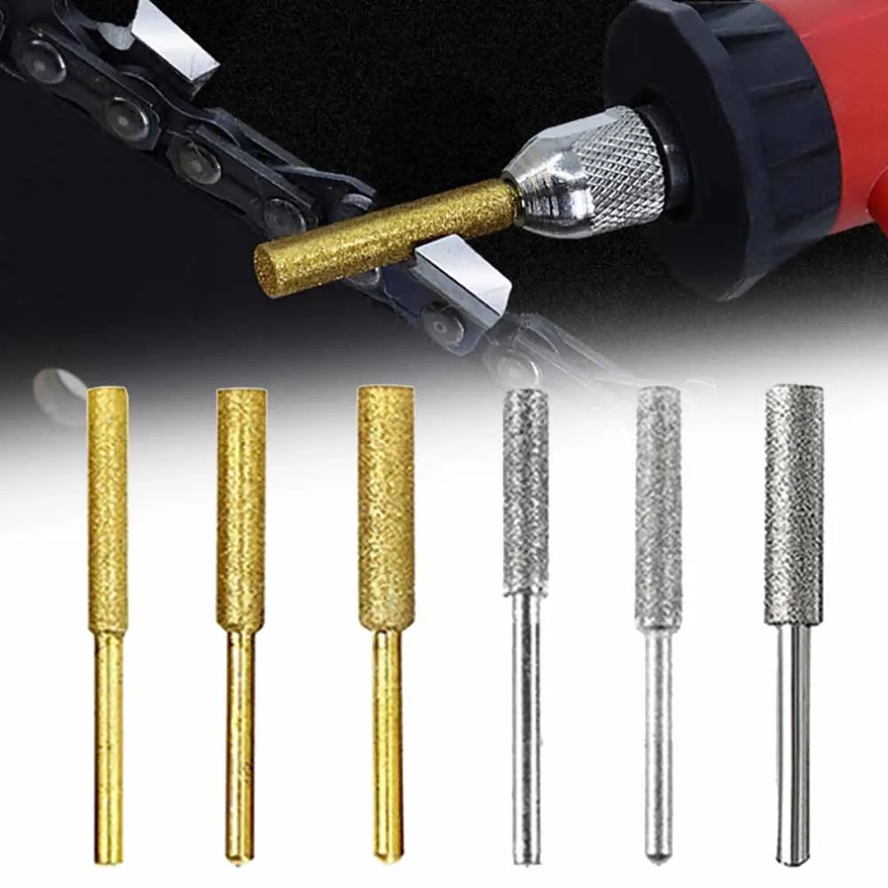 6pcs Chainsaw Sharpener 4/4.8/5.5mm Diamond Coated Cylindrical Burr Chain Saw Sharpening Grinding Head