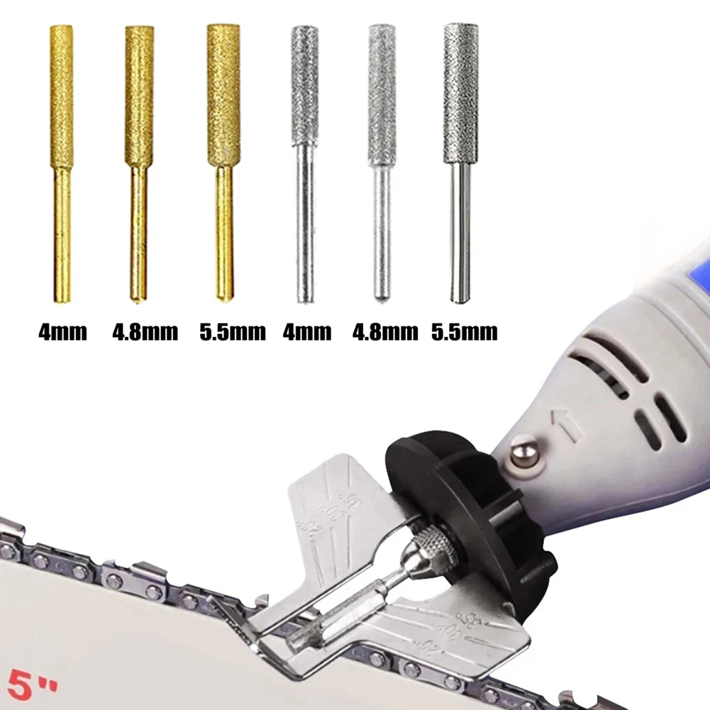 6pcs Chainsaw Sharpener 4/4.8/5.5mm Diamond Coated Cylindrical Burr Chain Saw Sharpening Grinding Head