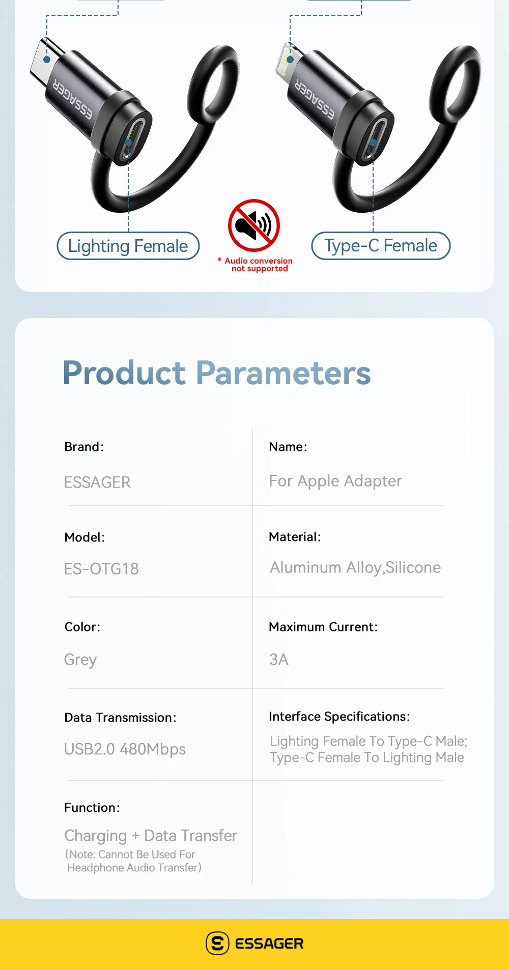 Essager Lighting To Type C Adapter 3A Fast Charging IOS Female to Type-C Male Connector For IPhone 15 14 13 Pro IPad Converter