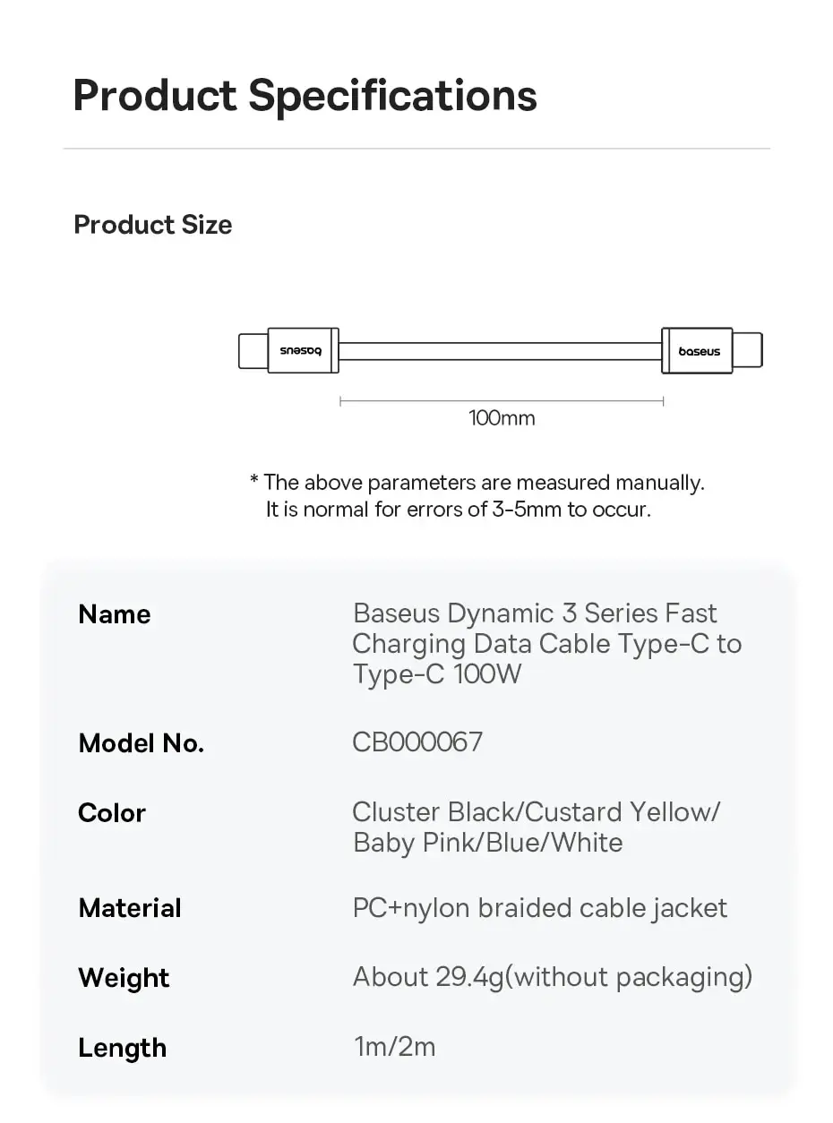 Baseus 100W Type C To USB C Cable For iPhone 18 17 16 Fast Charging Charger Cord For Macbook iPad Samsung Xiaomi Fast USB C Wire
