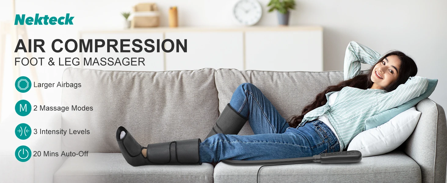 Nekteck Leg Massager Air Compression Calf Wraps Air Pressure Massage for Blood Circulation and Relaxation Lymphatic Drainage