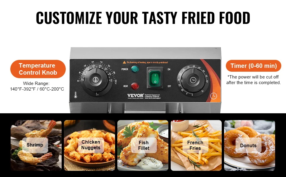 SucceBuy Commercial Deep Fryer Electric Countertop Fryer with Basket Stainless Steel Single Oil Fryer with Time & Temp Control