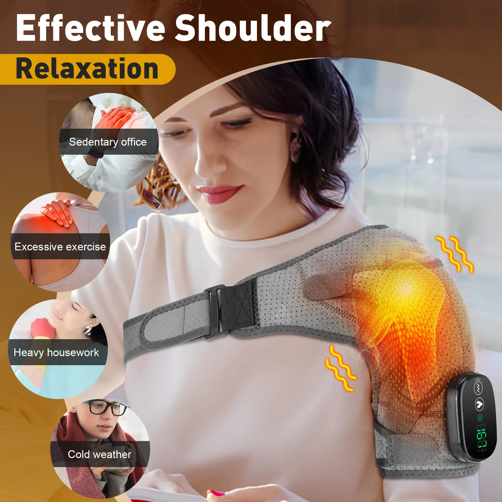 Electric Shoulder Heating Pad 3 Modes Vibration Shoulder Knee Elbow Relax Belt 2 In1 Hot Compress Massager