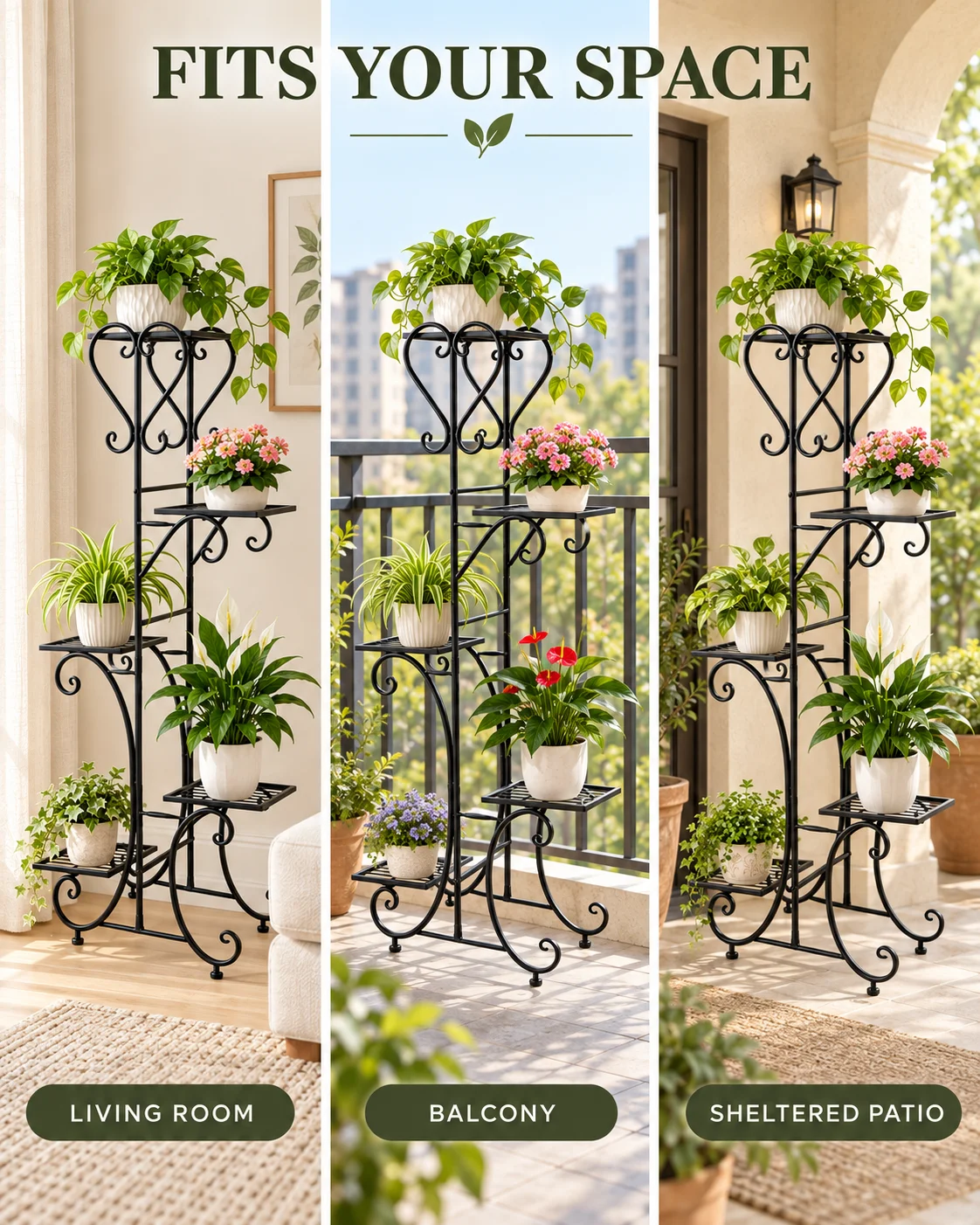 5 Tier Metal Plant Rack with Adjustable Feet, Space-Saving Vertical Flower Stand for Indoor and Sheltered Outdoor Use