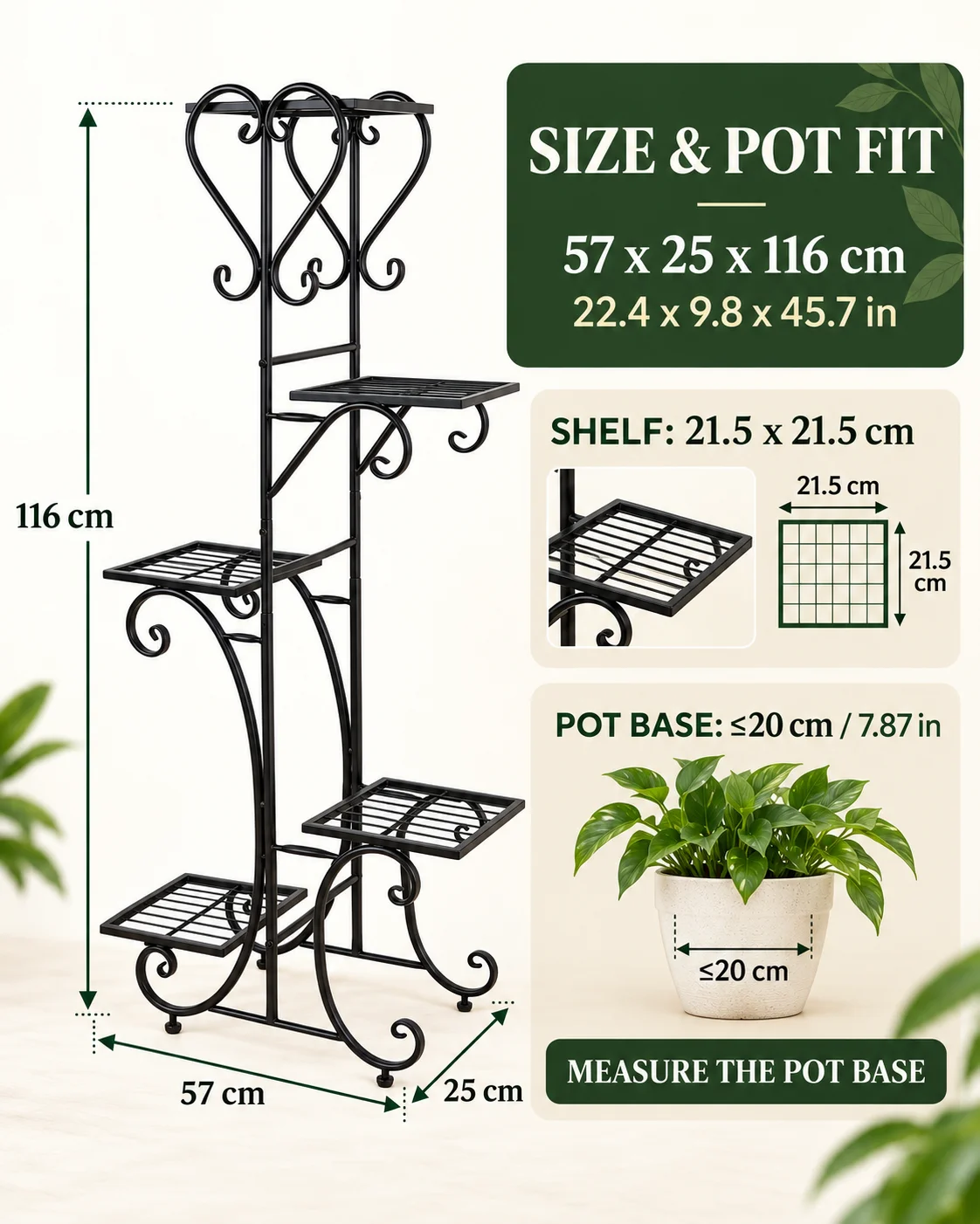 5 Tier Metal Plant Rack with Adjustable Feet, Space-Saving Vertical Flower Stand for Indoor and Sheltered Outdoor Use
