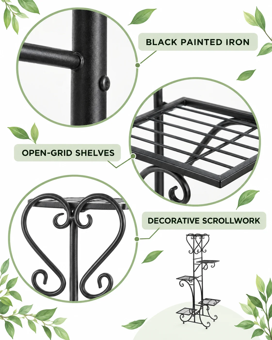 5 Tier Metal Plant Rack with Adjustable Feet, Space-Saving Vertical Flower Stand for Indoor and Sheltered Outdoor Use