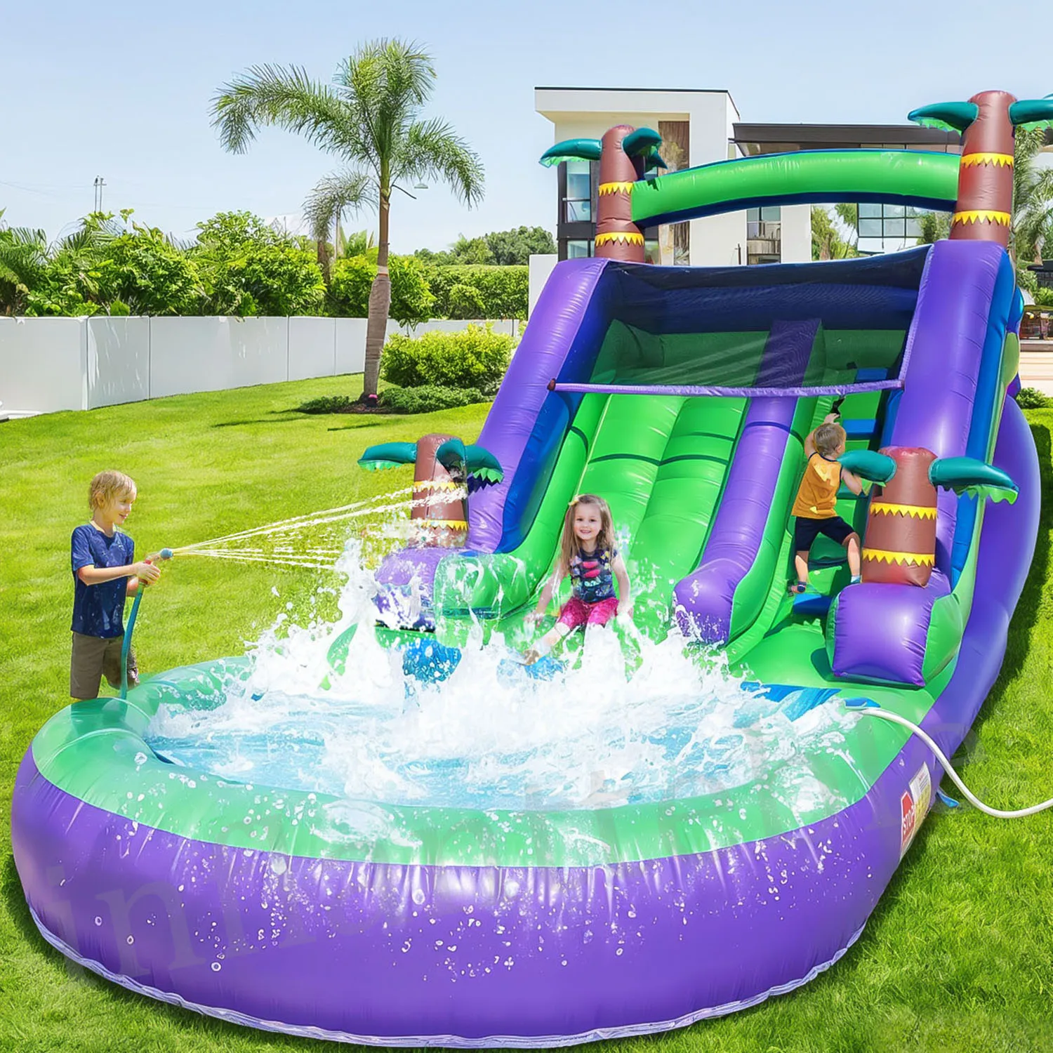 Inflatable water slide, Commercial Bounce House with Water Slide PVC and a 1100W Air blower 21ft/6.4M