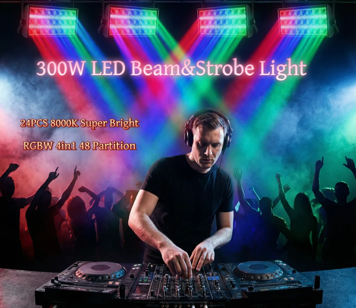 300W LED Beam&Strobe Light RGBW 4in1 Warm White Stage Wash Beam Lights DMX DJ Disco Party Show Horse