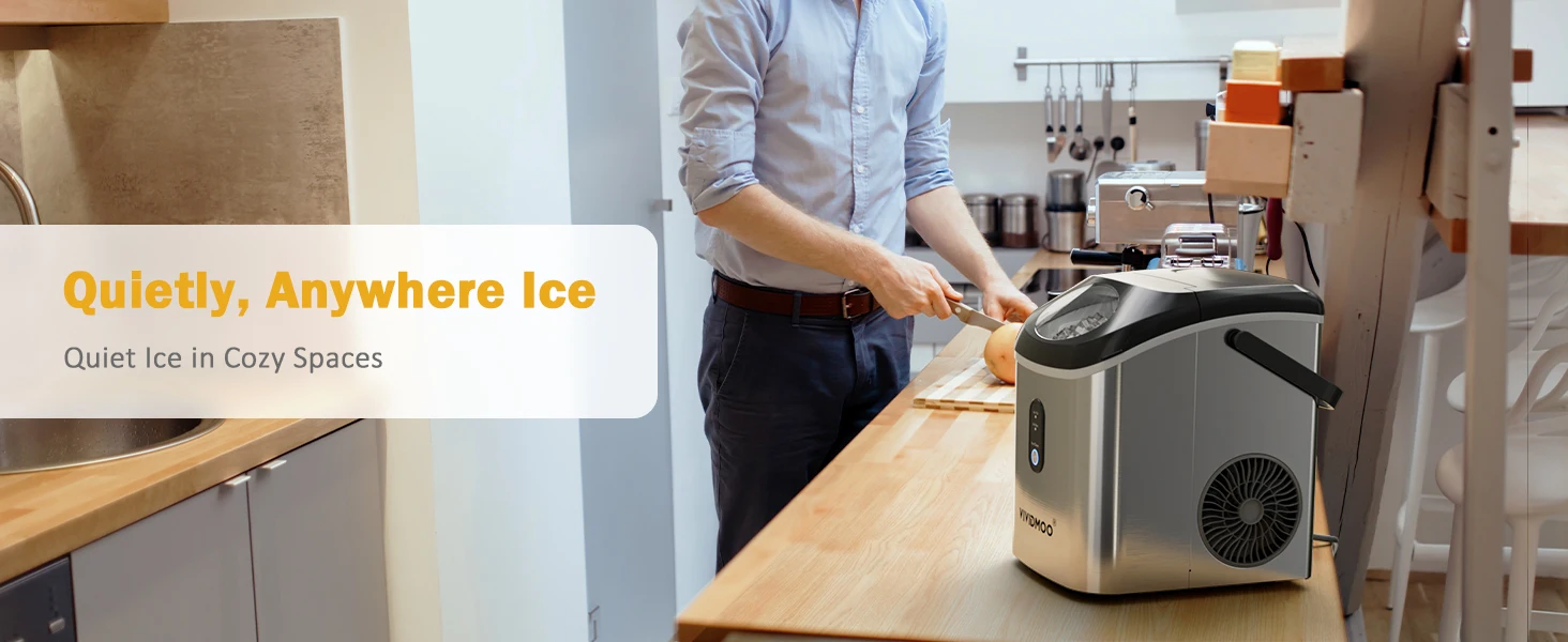 Vividmoo Nugget Ice Maker Countertop, Self-cleaning Sonic Portable, Soft Chewable Pebble Ice in 5 Mins with Ice Scoop and Basket