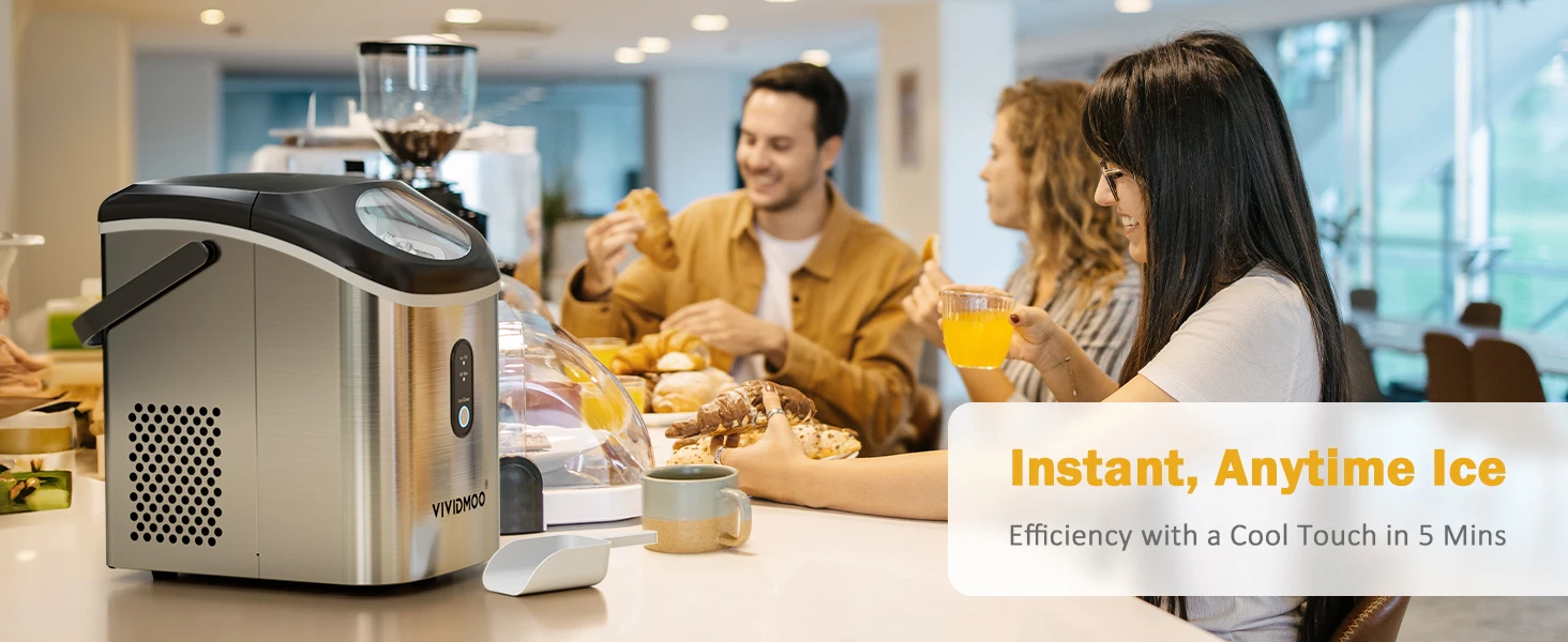 Vividmoo Nugget Ice Maker Countertop, Self-cleaning Sonic Portable, Soft Chewable Pebble Ice in 5 Mins with Ice Scoop and Basket
