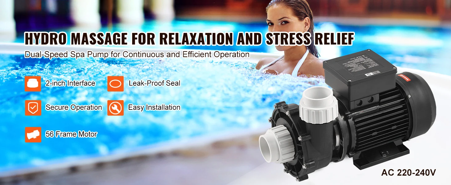 SucceBuy 2 Speed SPA Pump 48/56-Frame AC110-120V SPA Pump 1.5HP/3HP/4HP High Speed 2'' Port 90° Rotational Interface for Hot Tub