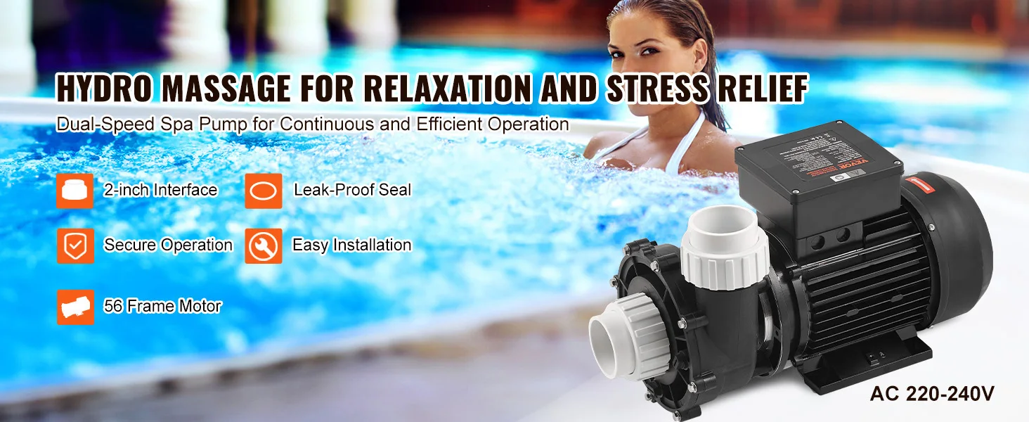 SucceBuy 2 Speed SPA Pump 48/56-Frame AC110-120V SPA Pump 1.5HP/3HP/4HP High Speed 2'' Port 90° Rotational Interface for Hot Tub