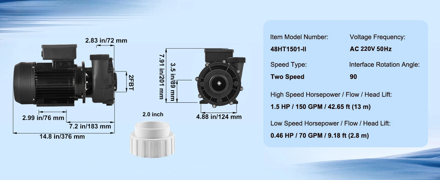 SucceBuy 2 Speed SPA Pump 48/56-Frame AC110-120V SPA Pump 1.5HP/3HP/4HP High Speed 2'' Port 90° Rotational Interface for Hot Tub