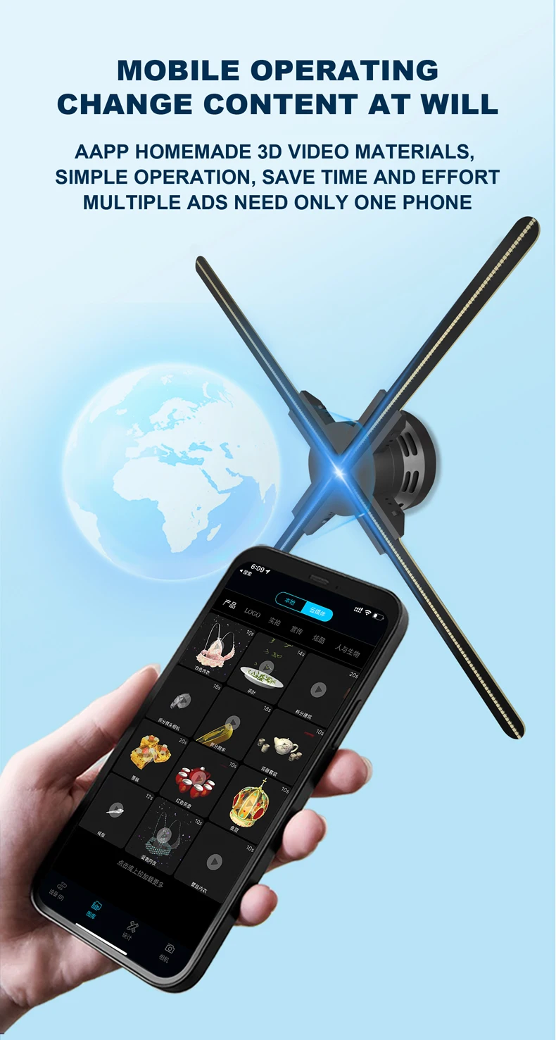 40-85cm 3D Fan Hologram Projector Wifi Control Remote Commercial Advertising Display Hologram Projector Transmit Picture Video