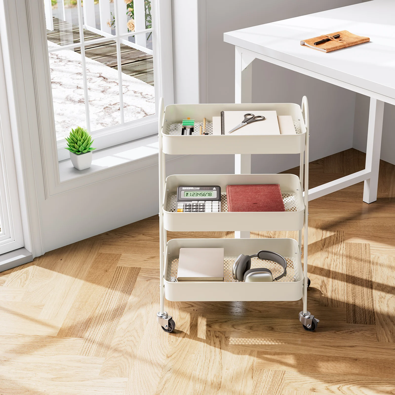 JHK 3 Tier Metal Storage Kitchen Cart with Lockable Wheels Mobile Shelving Unit Utility Rolling Organizer For Home Narrow Places