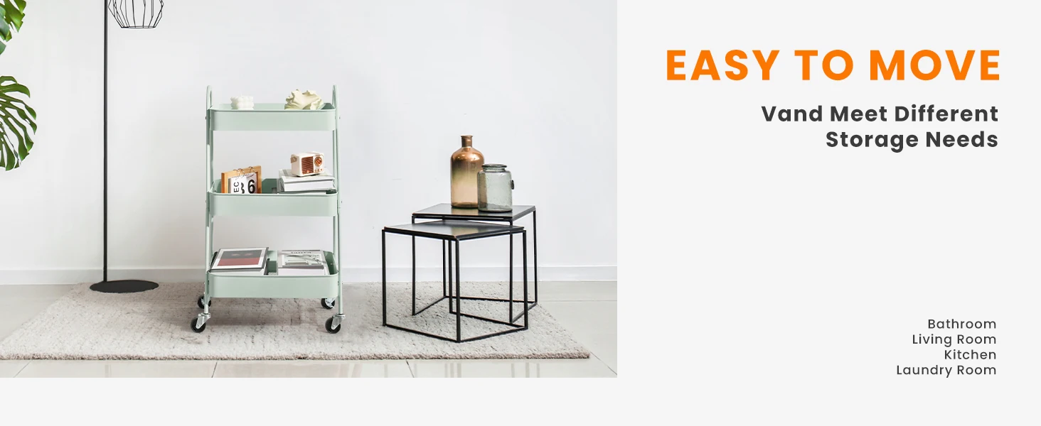 JHK 3 Tier Metal Storage Kitchen Cart with Lockable Wheels Mobile Shelving Unit Utility Rolling Organizer For Home Narrow Places