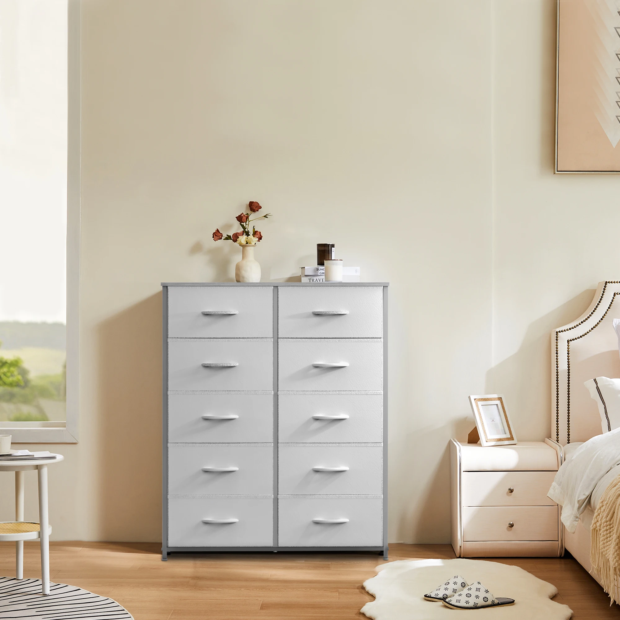 JHK Wardrobes For Bedroom With 5/7/10 White Lover Fabric Drawers Chest Wardrobe Closet For Storage Cabinet Bedroom Of Furniture