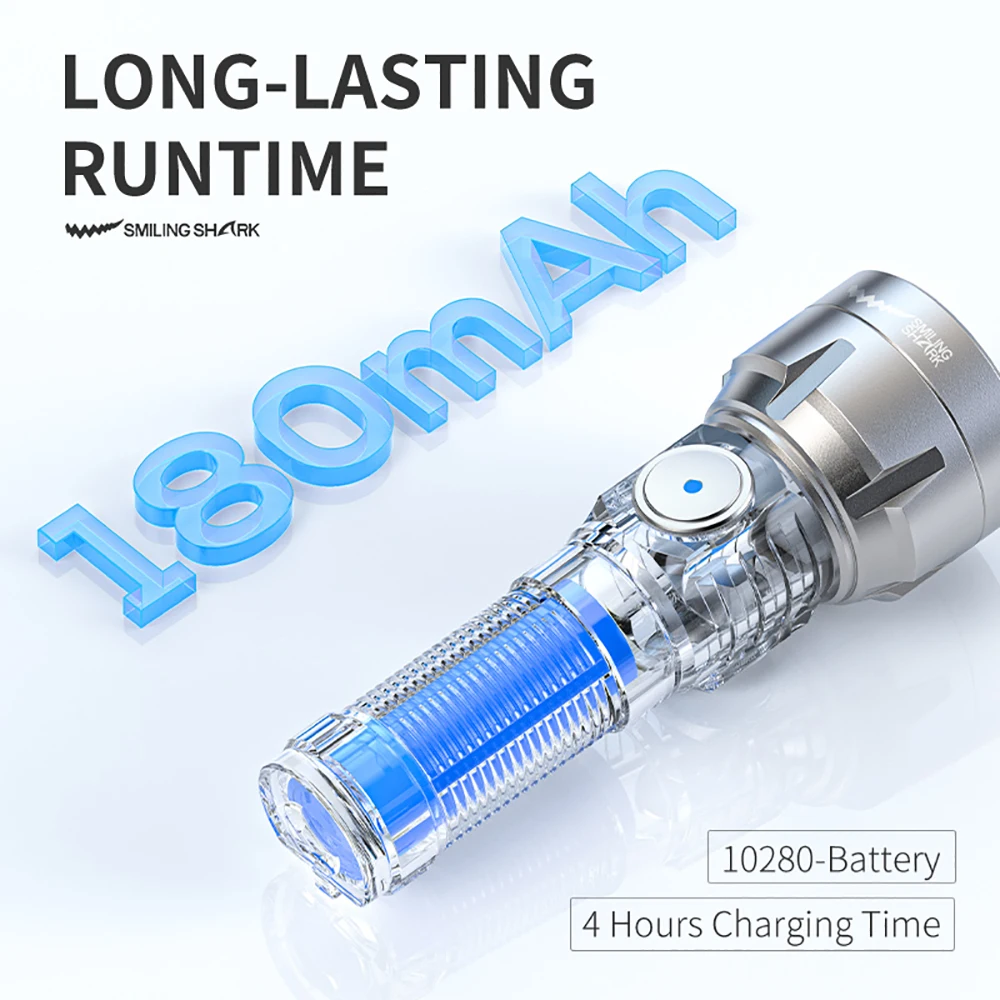 1pc Smiling Shark SD-5376-1 LED Flashlight, Super Bright Handheld Flashlight, Long-lasting Flash Light Rechargeable for Outdoors