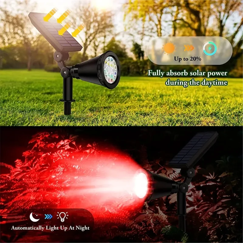 2PC Solar Landscape Spotlight Solar Garden Spotlight for Outside Intelligent Light Control IP44 Waterproof Solar Panels 500mah