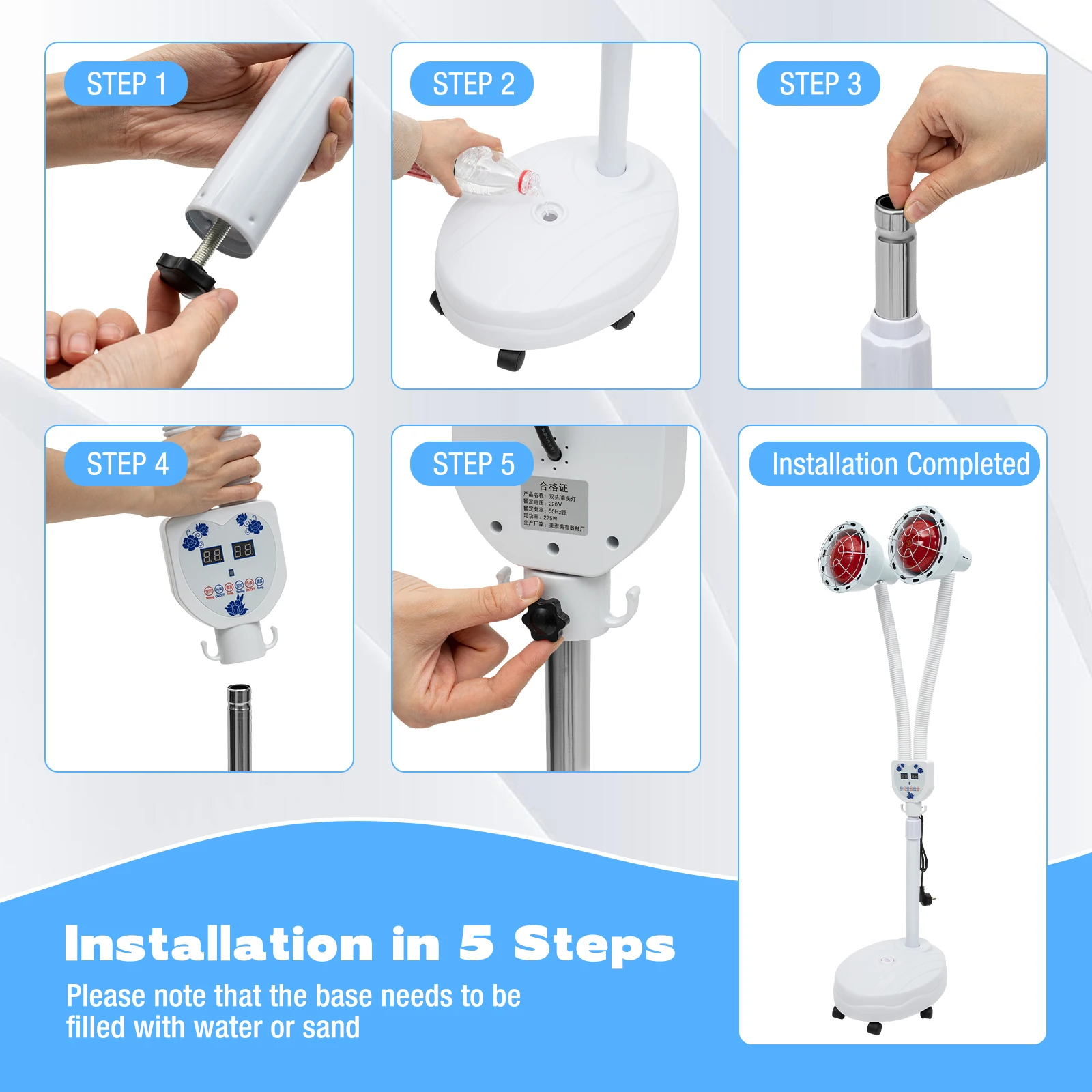 YIYIBYUS 275 W Double head Electric Infrared Therapy Lamp 360° Adjustable Temperature Heat Lamp with 6 Universal Wheels