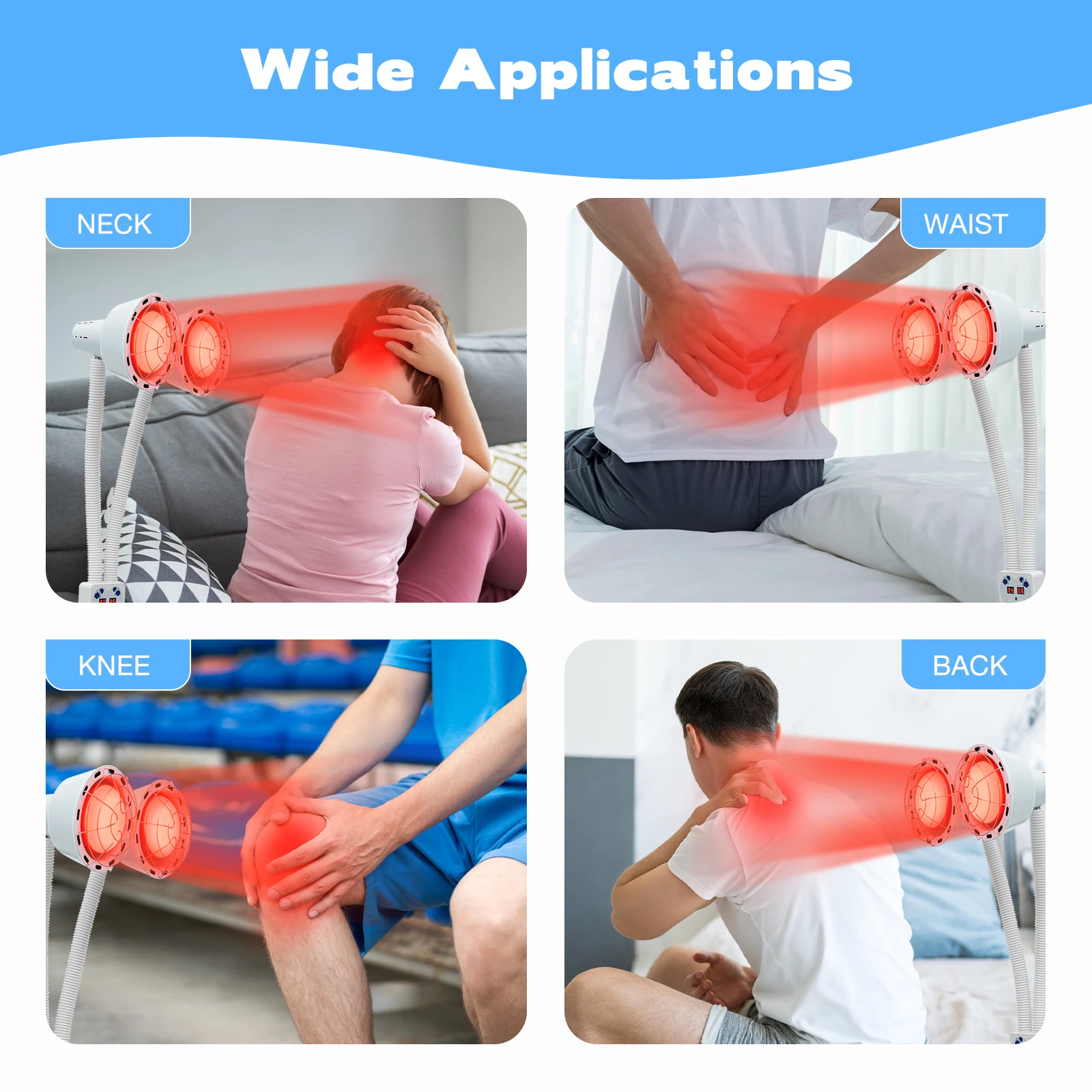 YIYIBYUS 275 W Double head Electric Infrared Therapy Lamp 360° Adjustable Temperature Heat Lamp with 6 Universal Wheels