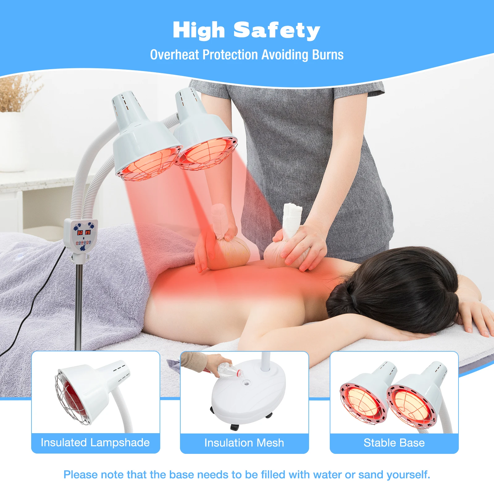 YIYIBYUS 275 W Double head Electric Infrared Therapy Lamp 360° Adjustable Temperature Heat Lamp with 6 Universal Wheels