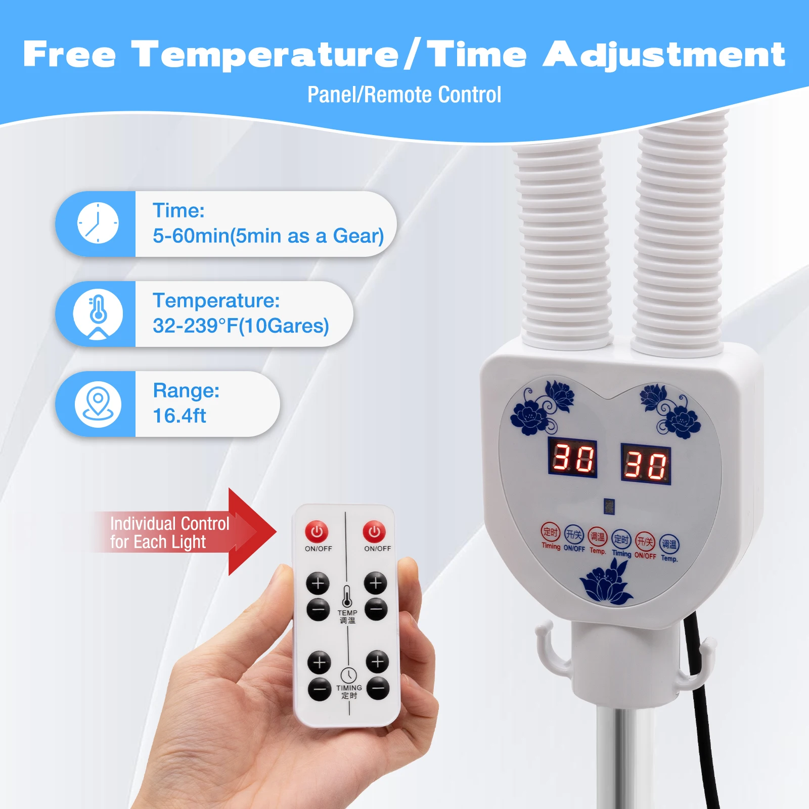 YIYIBYUS 275 W Double head Electric Infrared Therapy Lamp 360° Adjustable Temperature Heat Lamp with 6 Universal Wheels