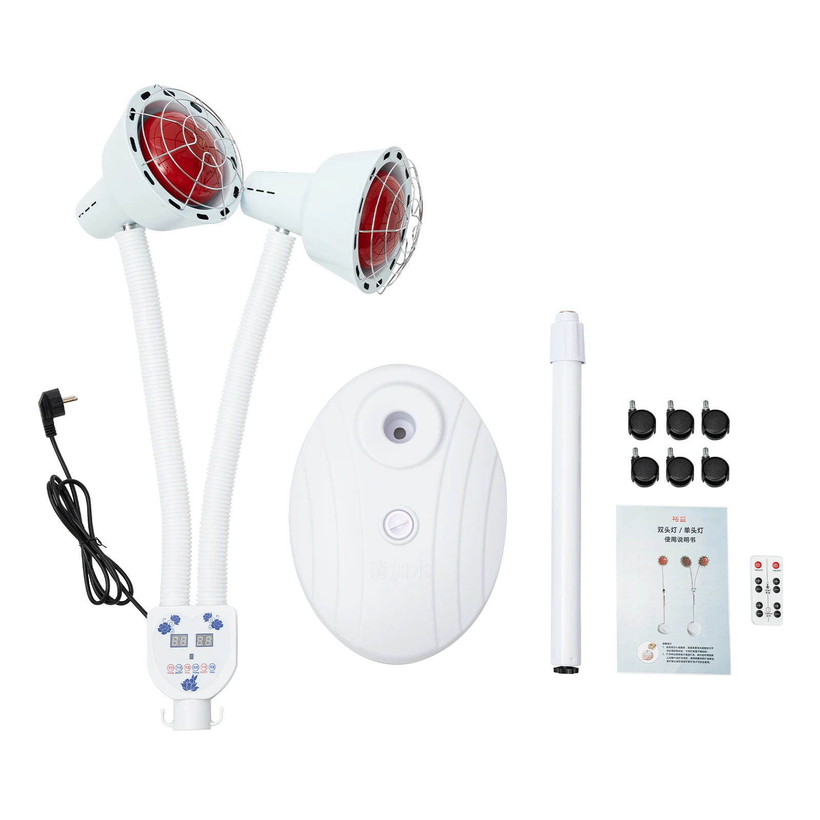 YIYIBYUS 275 W Double head Electric Infrared Therapy Lamp 360° Adjustable Temperature Heat Lamp with 6 Universal Wheels
