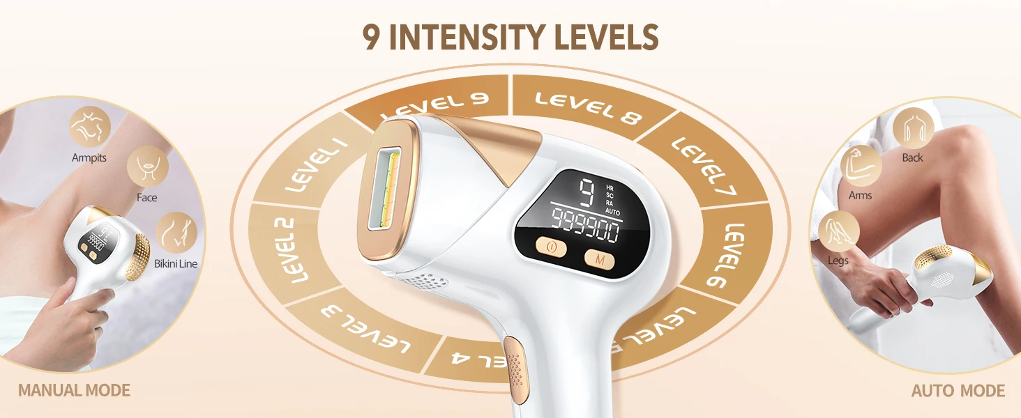 IPL Hair Laser Removal with Cooling Function Home Device 999900 + Flashes 18.5j Pulsed Light Epilator for Armpits/Body/Men/Women