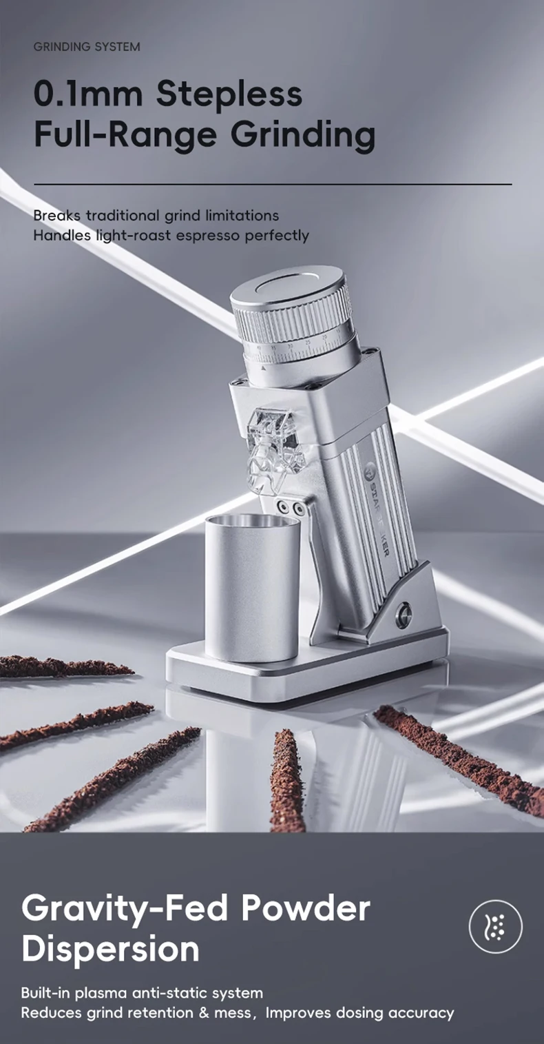 STARSEEKER E55Pro Electric Coffee Grinder 55MM Titanium Cone Burr Stepless Adjustment Espresso Brew Coffee Bean Grinder Black