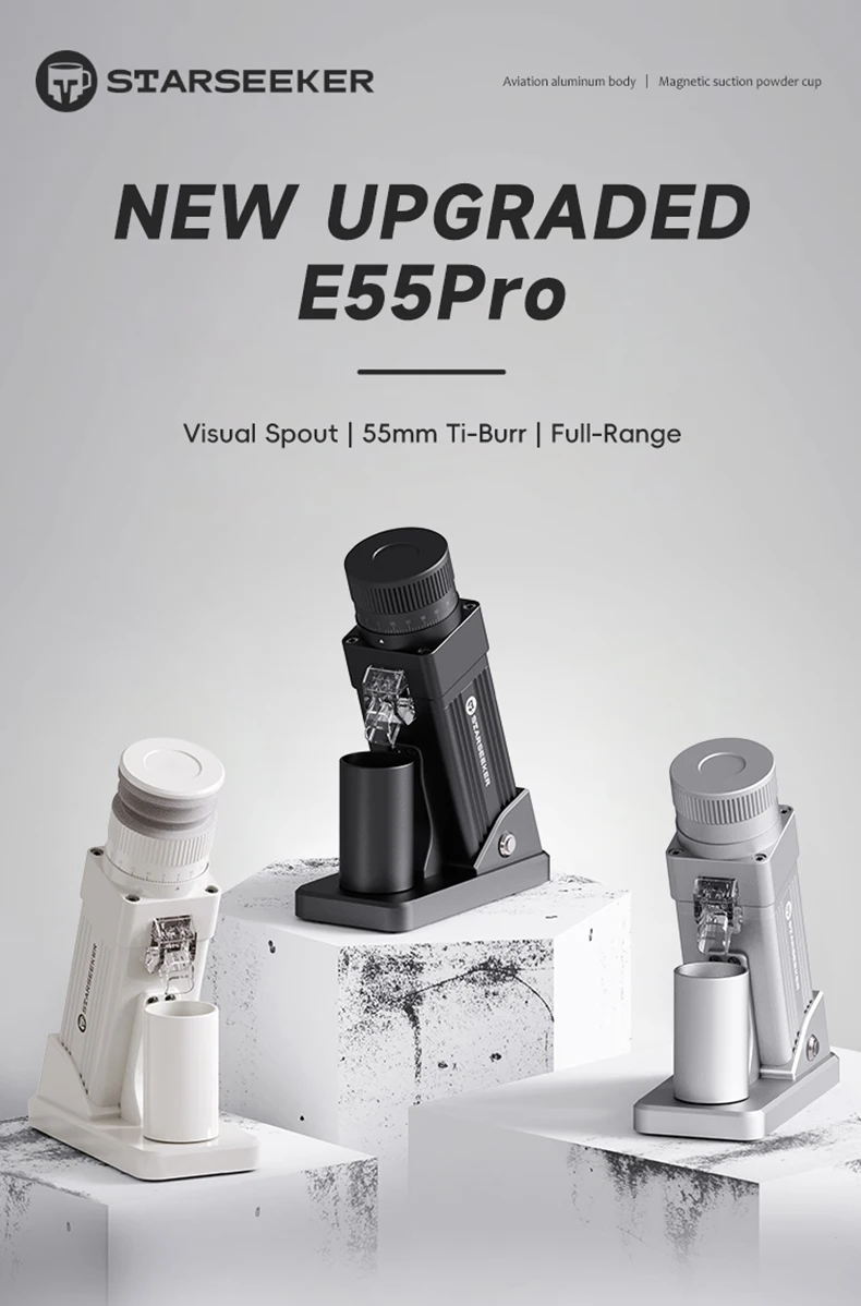 STARSEEKER E55Pro Electric Coffee Grinder 55MM Titanium Cone Burr Stepless Adjustment Espresso Brew Coffee Bean Grinder Black