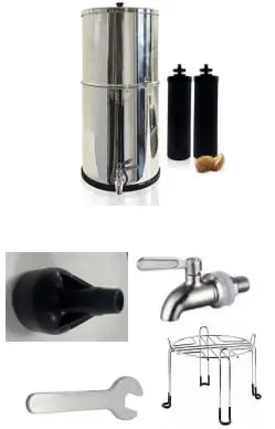Water Filter System 304 Stainless Steel with 2 Black Carbon Filters and Anti-Slip Stand, Chlorine and Lead Reduction, 2.25Gallon