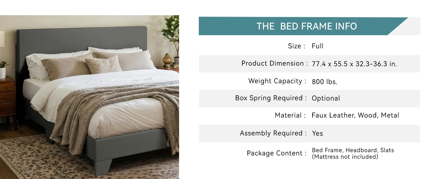 HOOMIC Upholstered Bed Frame with Adjustable Headboard, Soft Linen Fabric, Strong Supporting Structure, Noise-Free Allewie